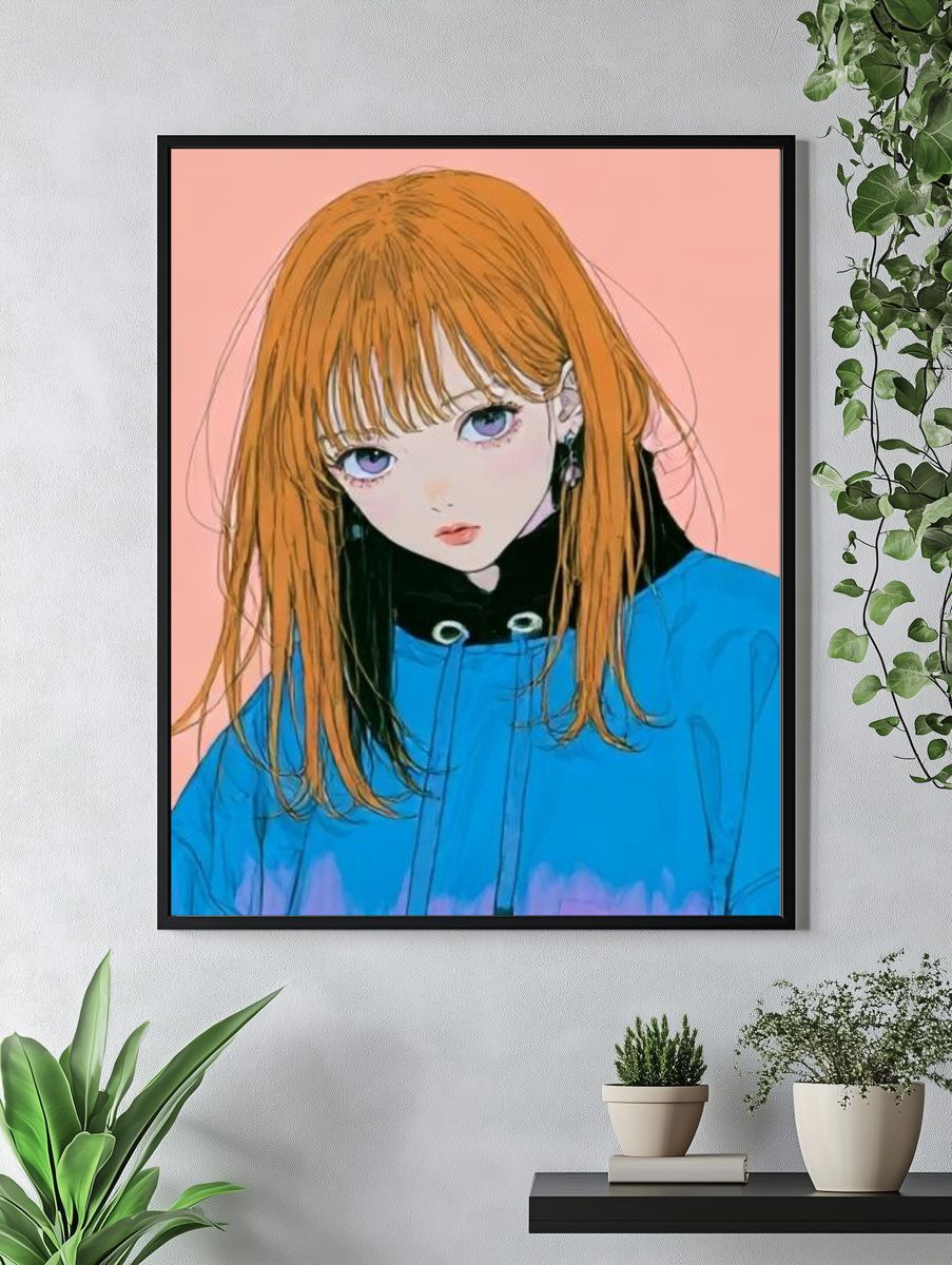Orange-Haired Anime Portrait Poster. — room view 4