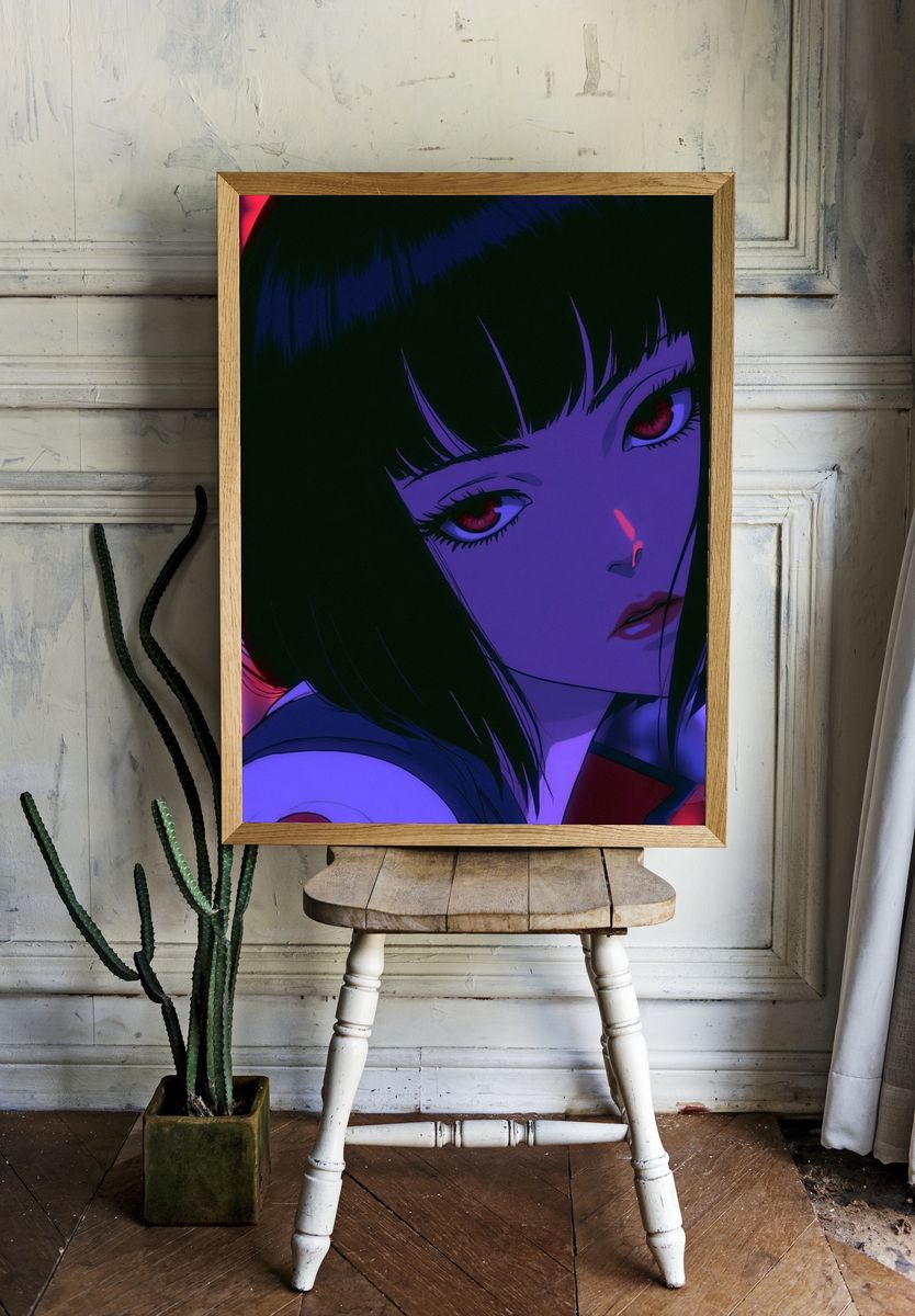 Neon Anime Portrait Poster. — room view 1
