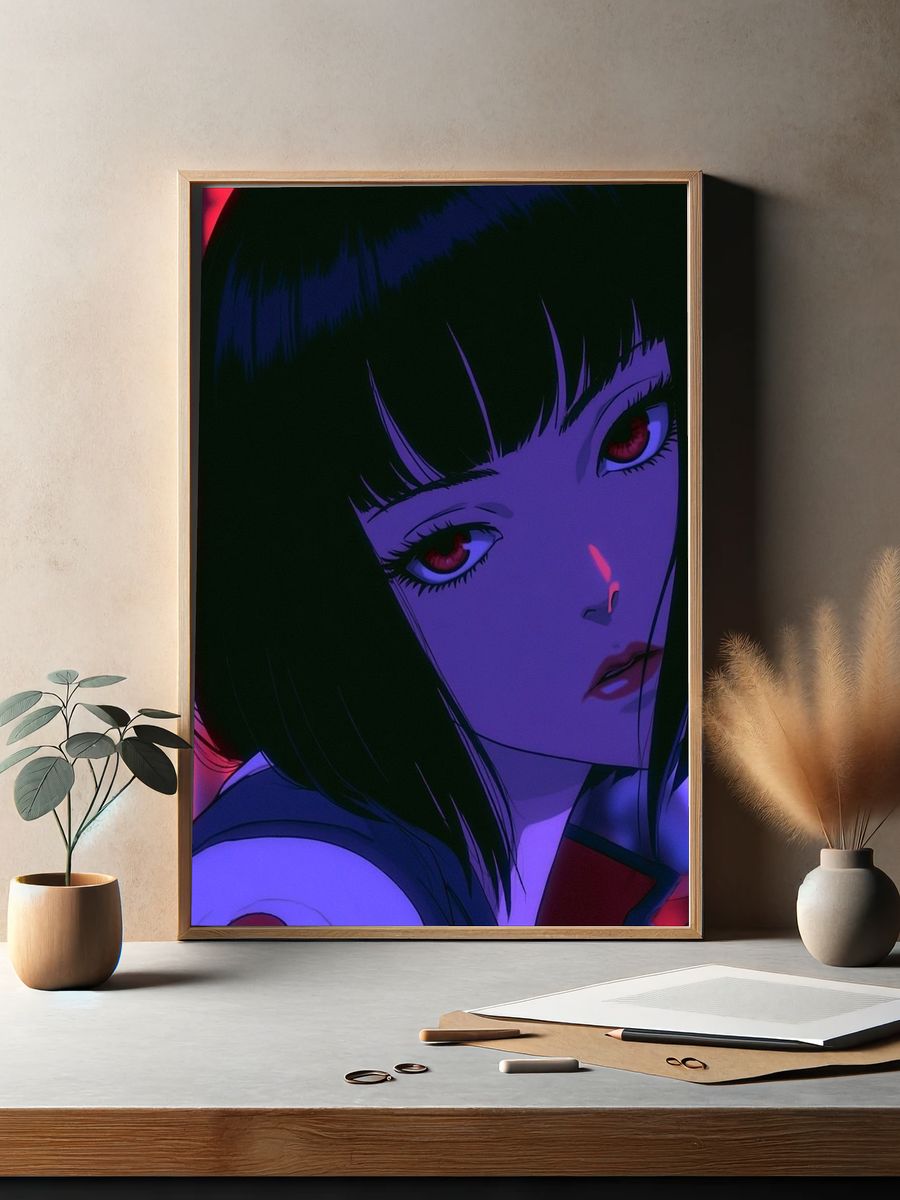 Neon Anime Portrait Poster. — room view 2