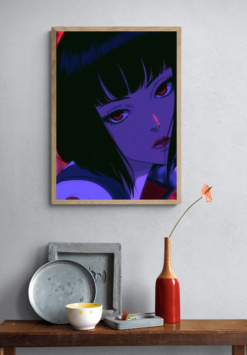 Neon Anime Portrait Poster. — room view 3