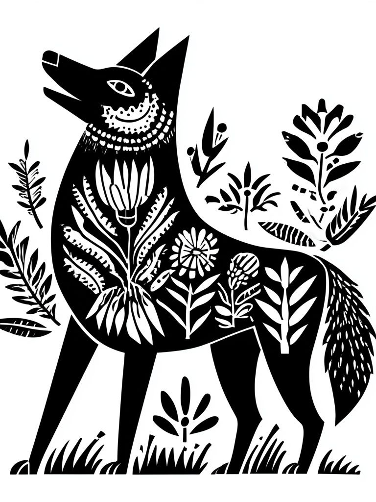 Botanical Wolf Line-Art Poster. poster detail