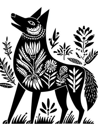 Botanical Wolf Line-Art Poster. poster