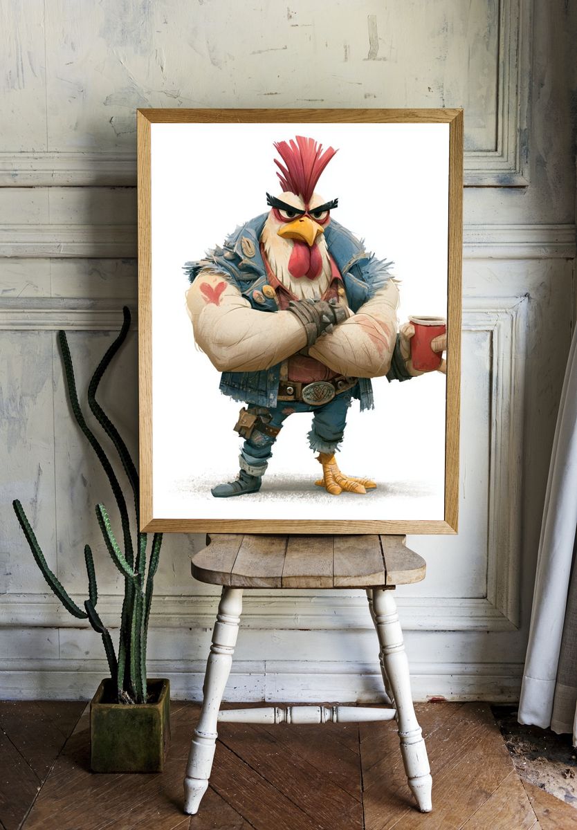 Rebel Rooster Cartoon Poster. — room view 1