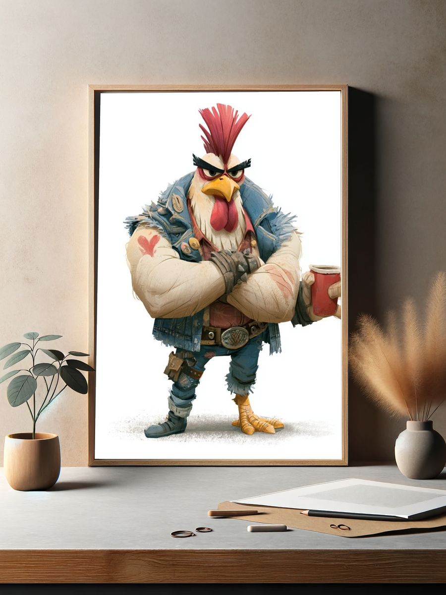 Rebel Rooster Cartoon Poster. — room view 2