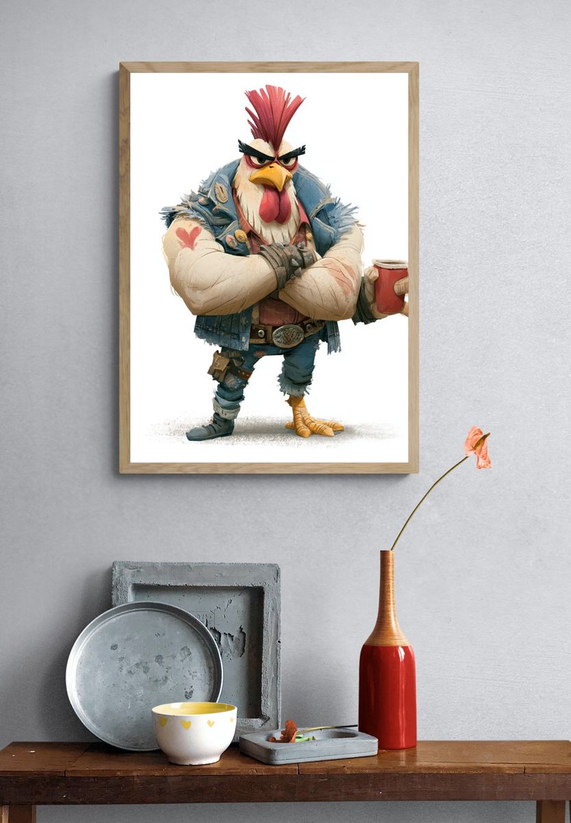 Rebel Rooster Cartoon Poster. — room view 3