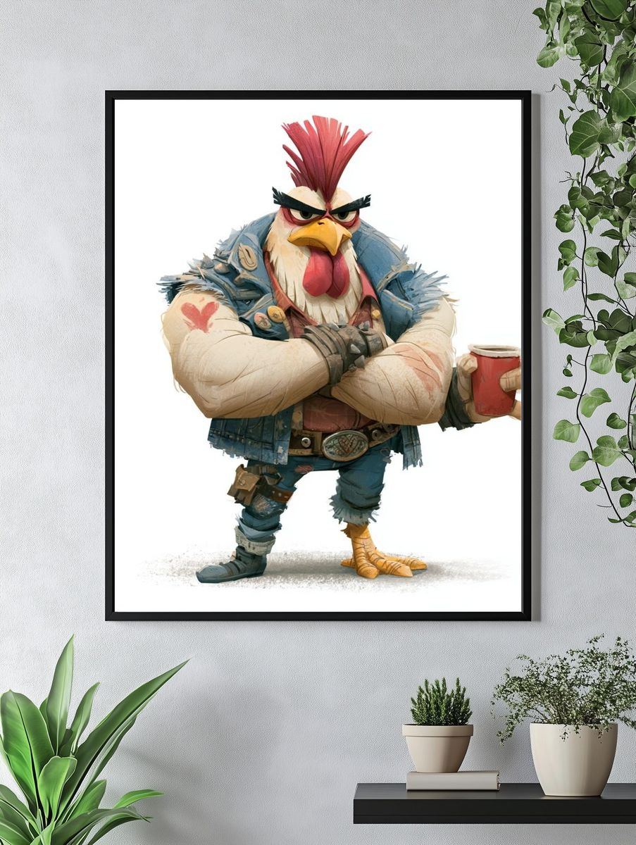 Rebel Rooster Cartoon Poster. — room view 4