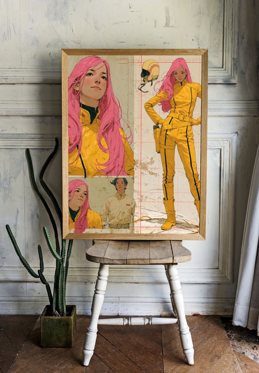 Pink-Haired Sci-Fi Character Illustration Poster. room preview