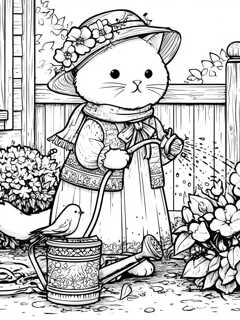Garden Cat Watering Can Poster. poster — animals art