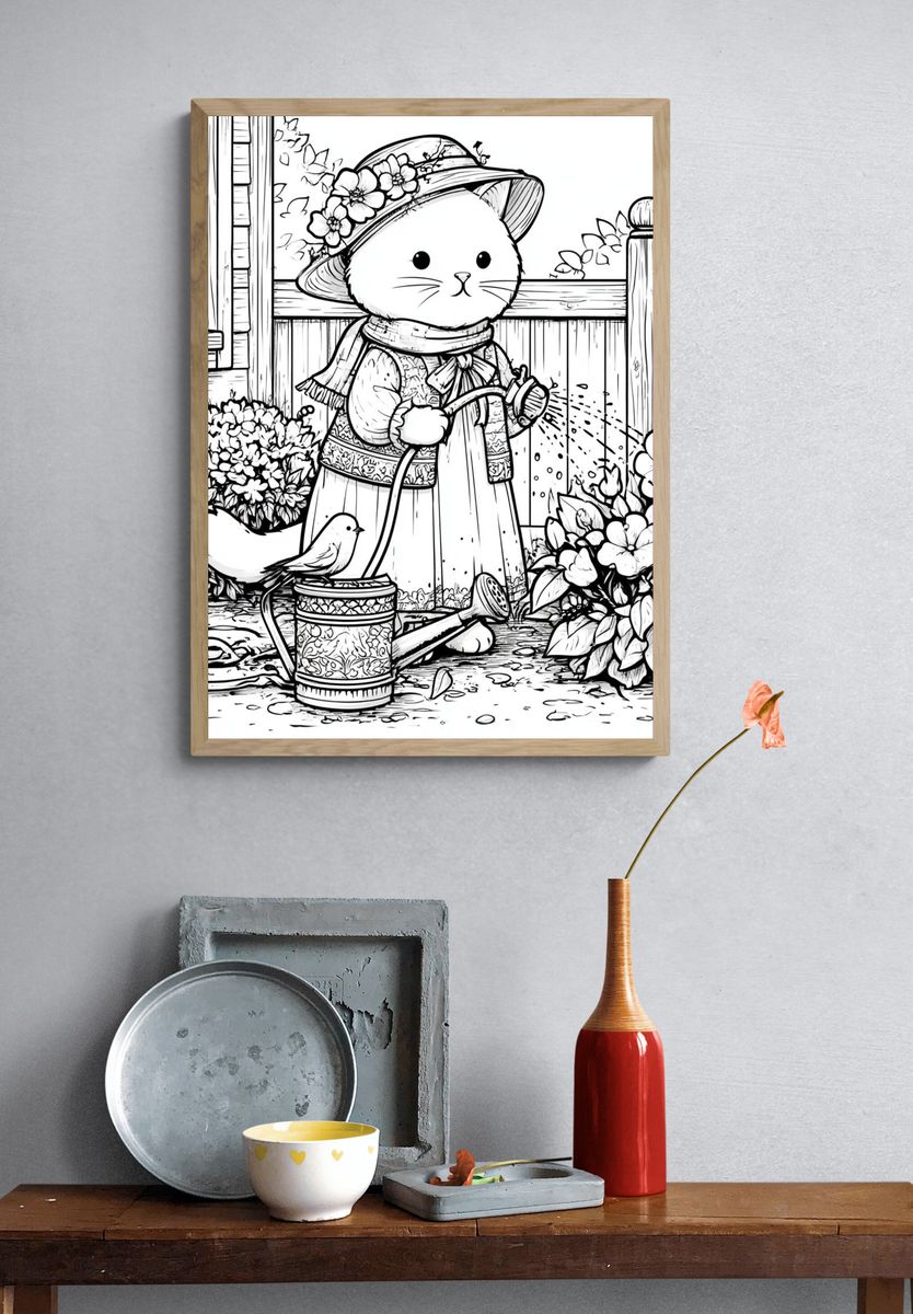 Garden Cat Watering Can Poster. — room view 3