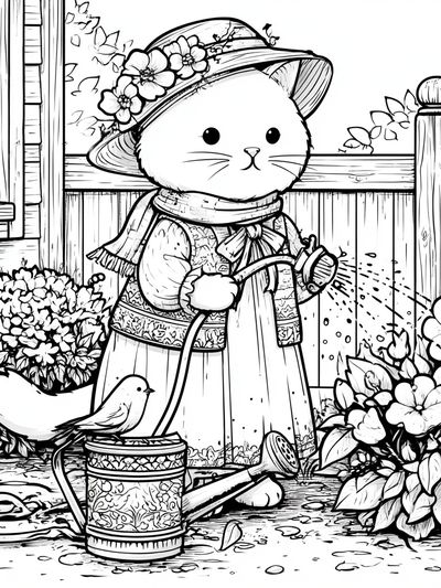 Garden Cat Watering Can Poster. poster
