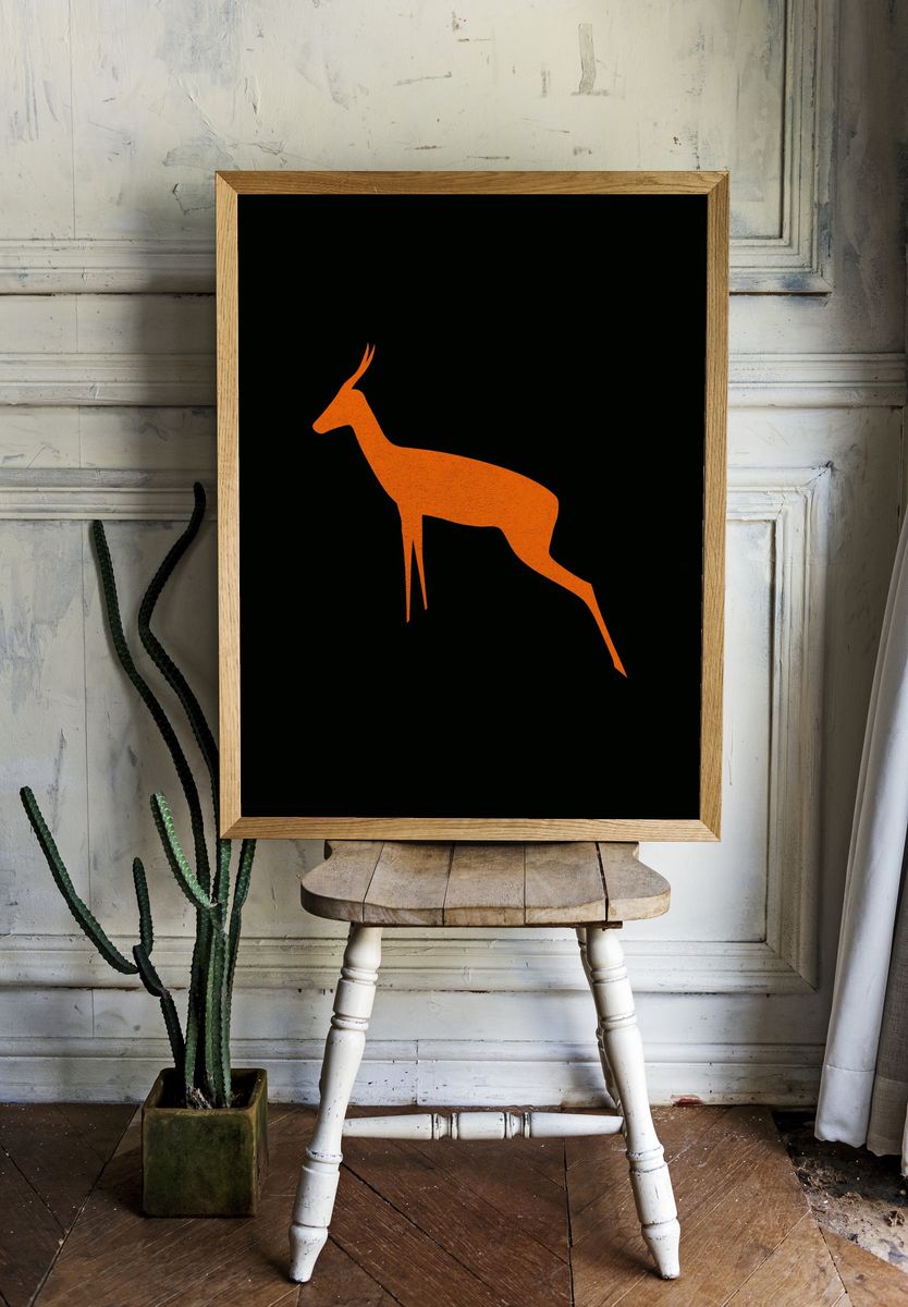 Orange Antelope Minimalist Print. — room view 1