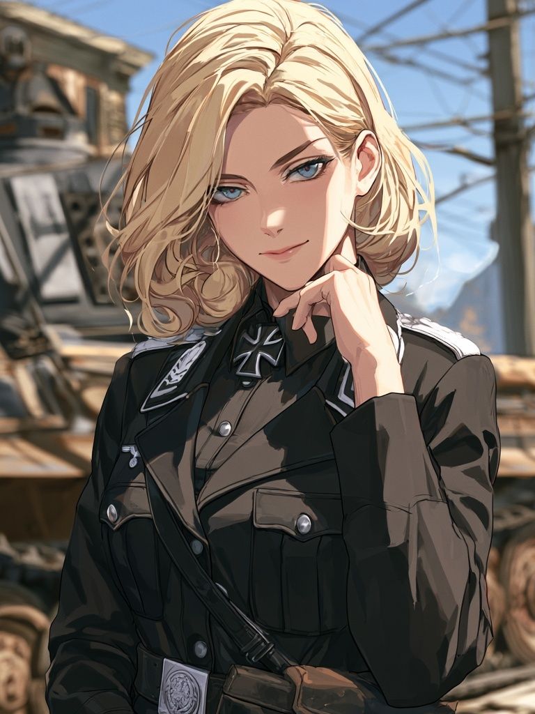 Blonde Anime Officer Portrait Print. poster detail