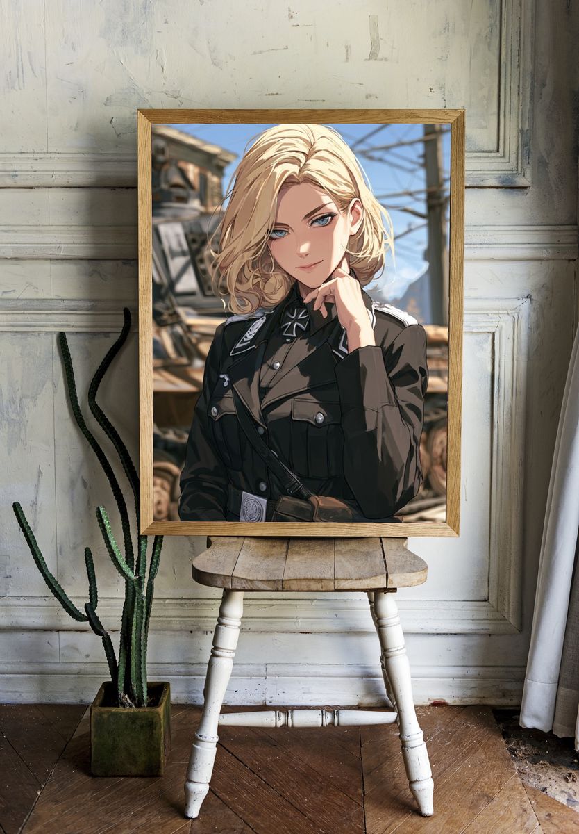Blonde Anime Officer Portrait Print. — room view 1