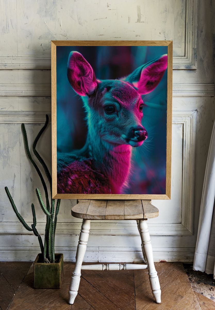 Neon Deer Portrait Poster. — room view 1