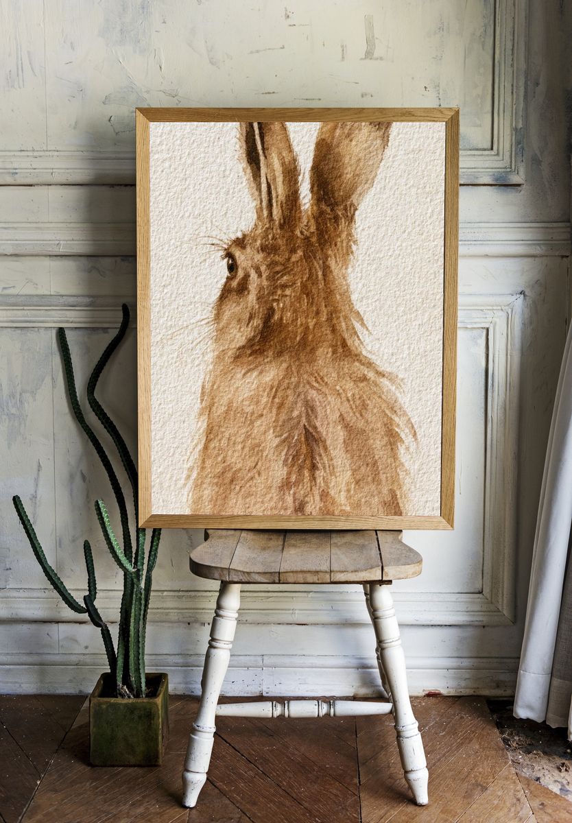 Brown Hare Watercolor Poster. — room view 1