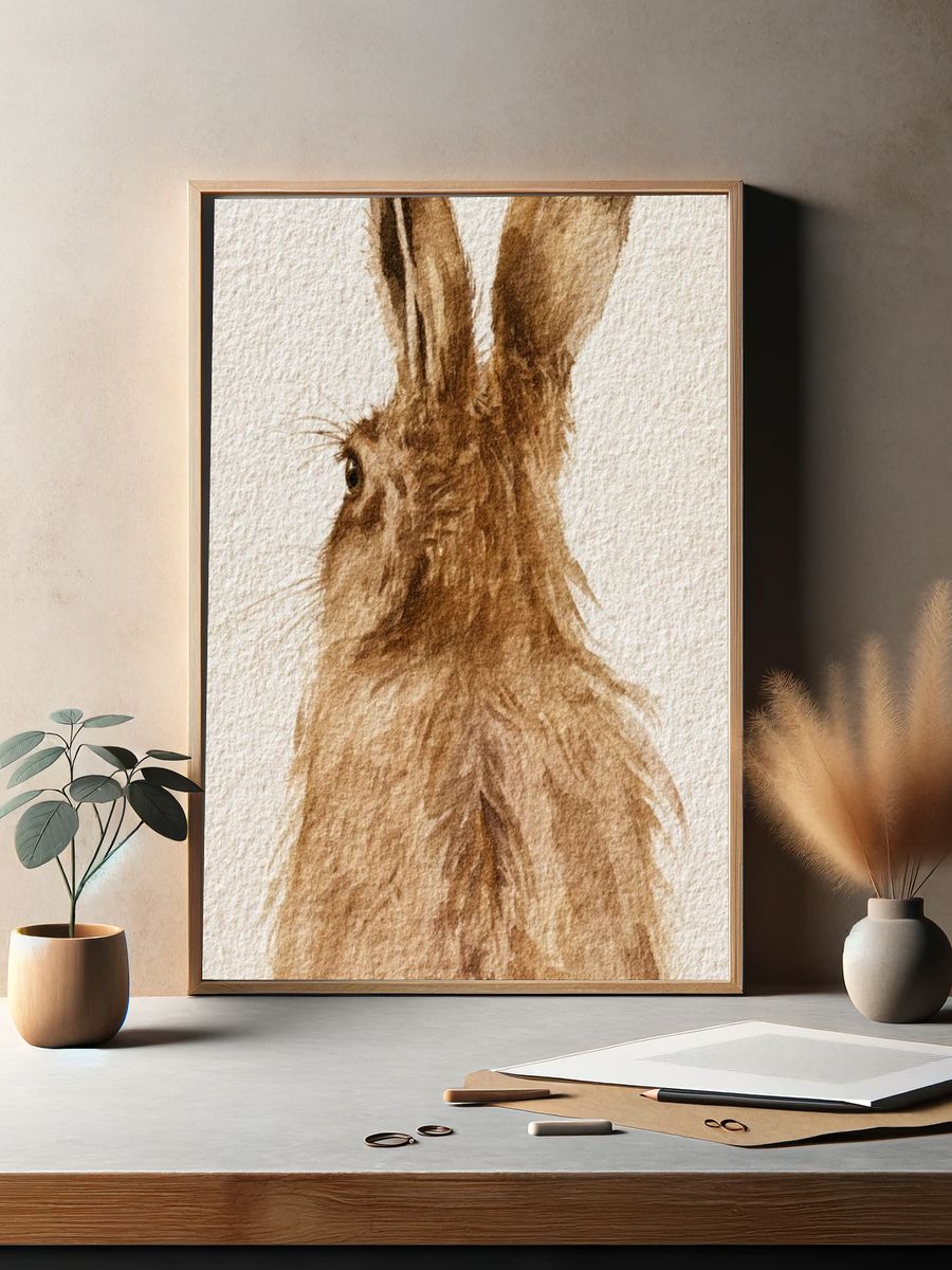Brown Hare Watercolor Poster. — room view 2