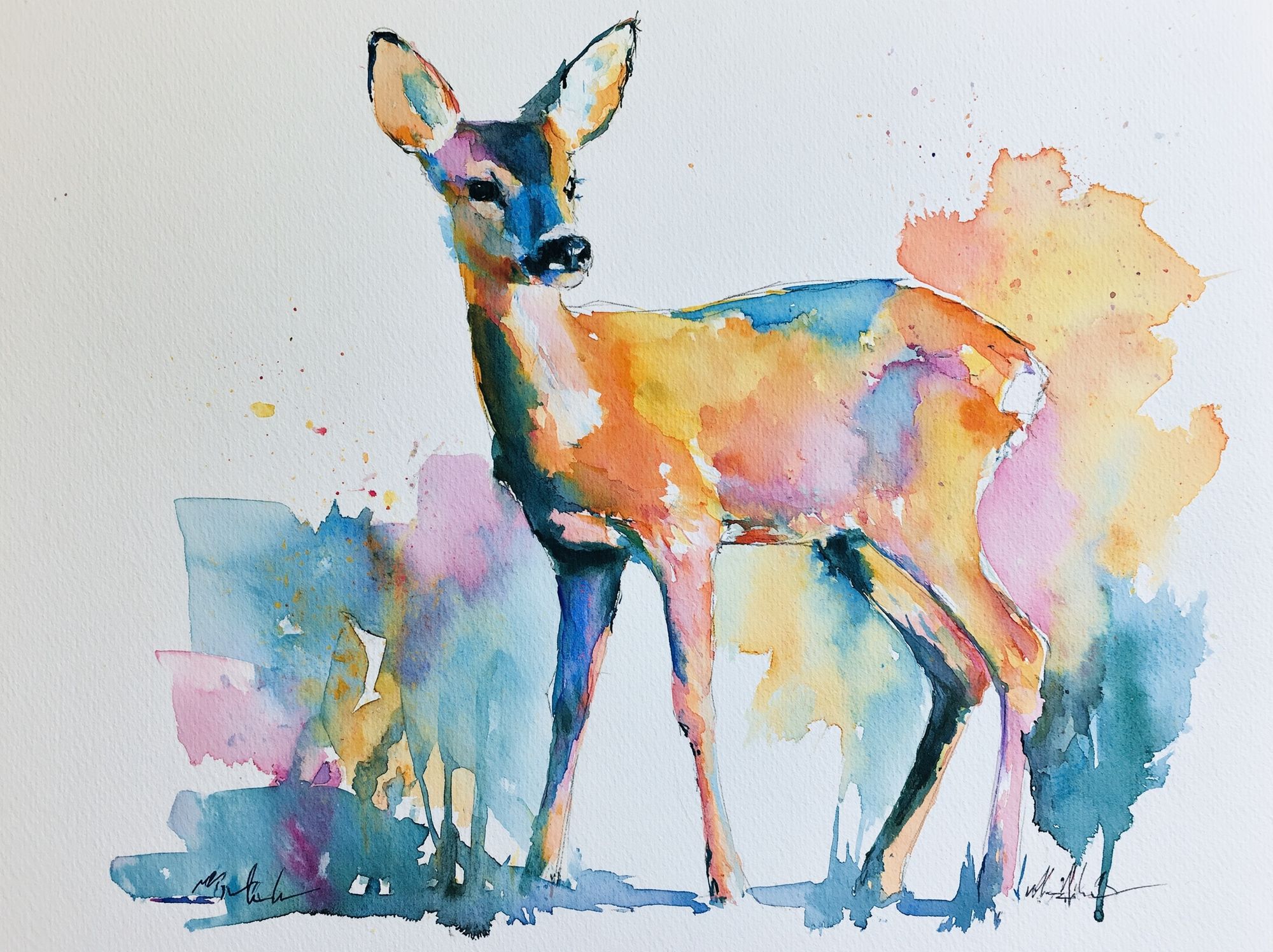 Colorful Deer Watercolor Poster. poster detail