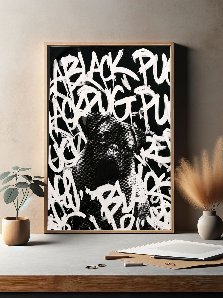 Pug Graffiti Portrait Print. — room view 2