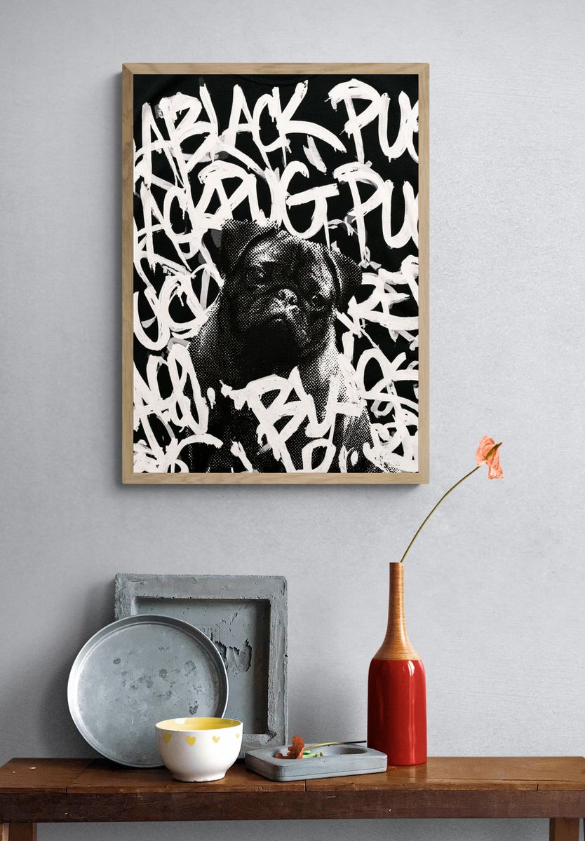 Pug Graffiti Portrait Print. — room view 3