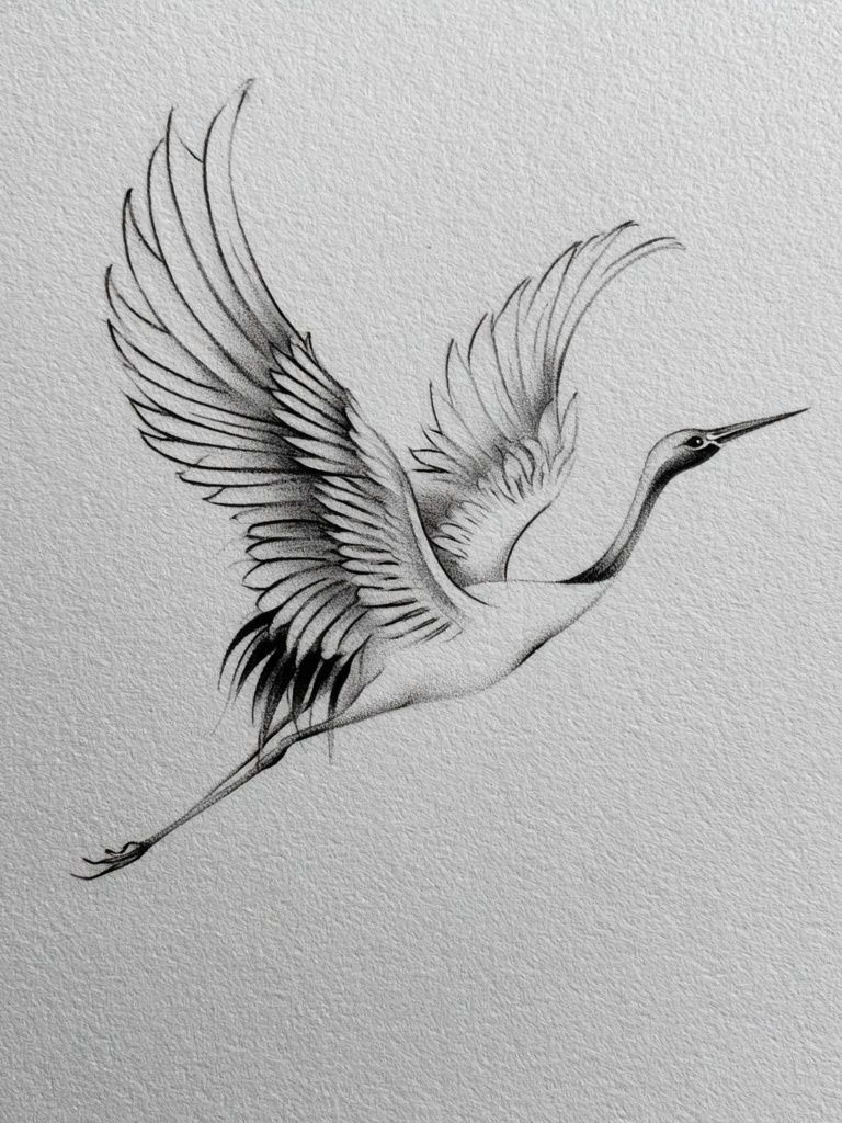 Crane in Flight Ink Poster. poster detail