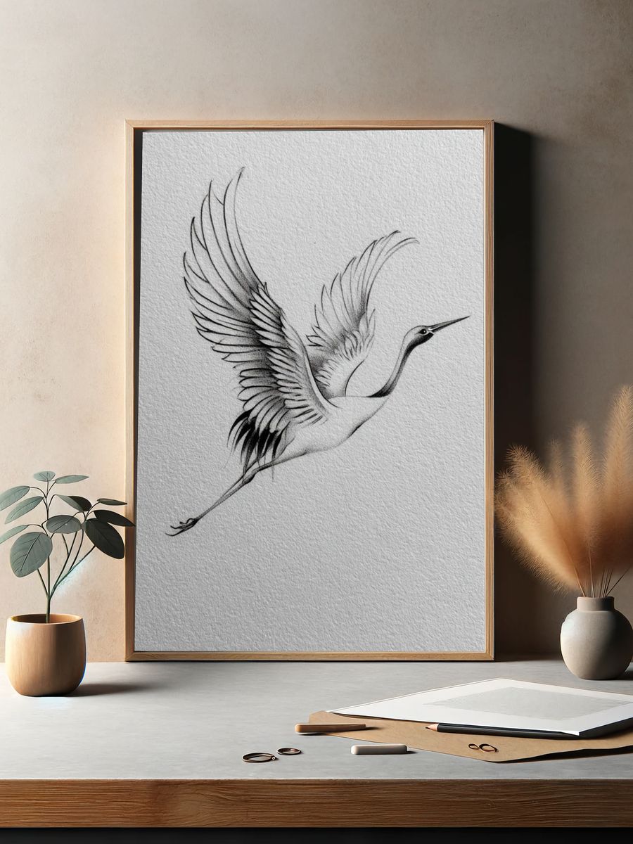 Crane in Flight Ink Poster. — room view 2