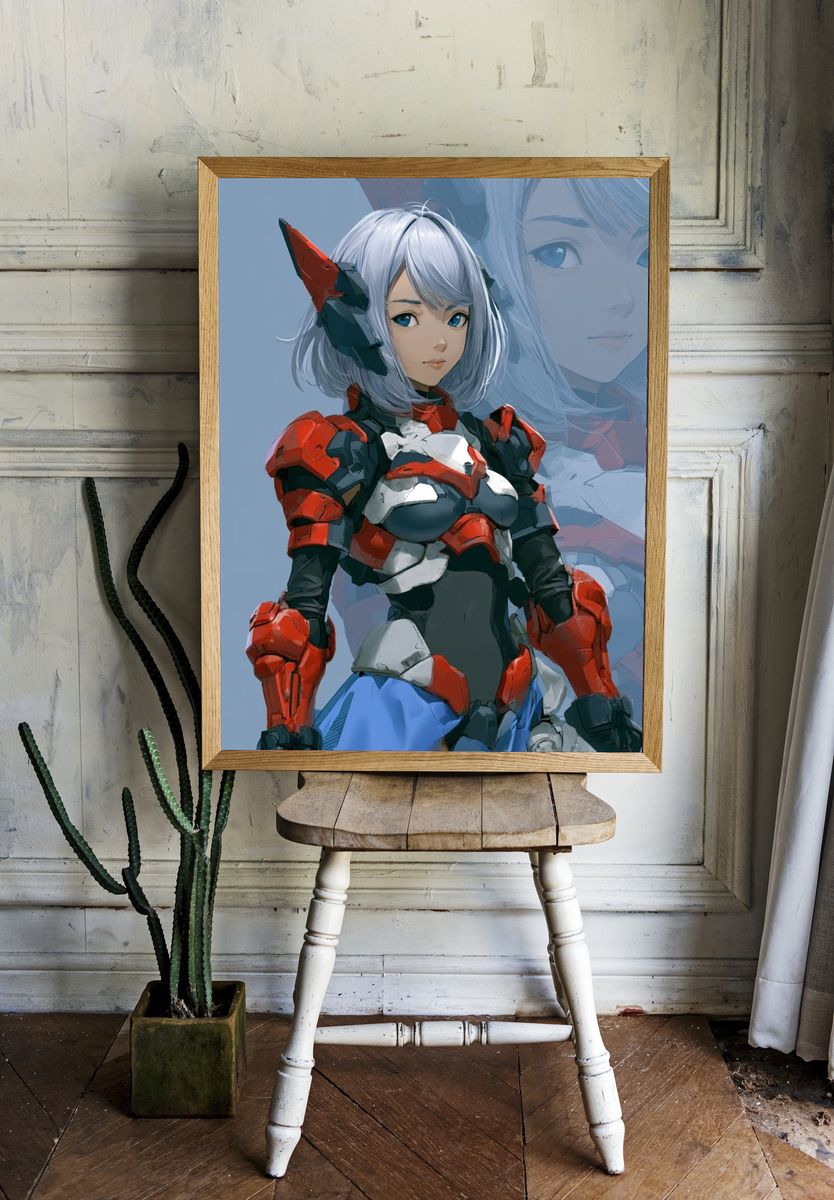 Anime Mecha Girl Portrait Print. room preview