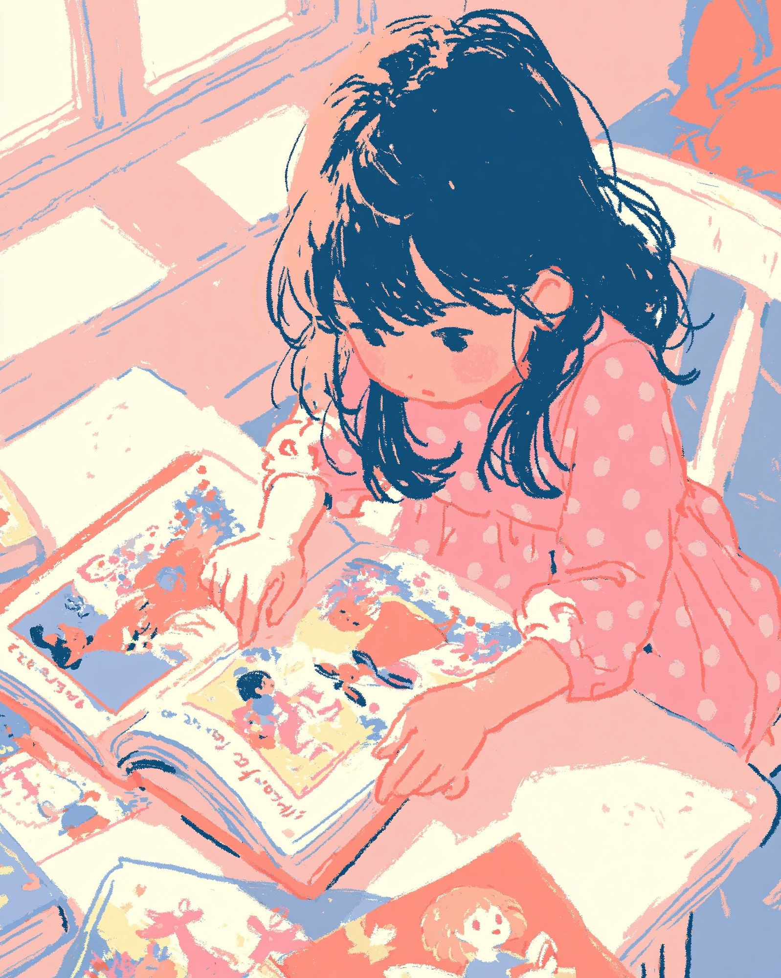Girl Reading Manga Illustration Poster. poster — anime art