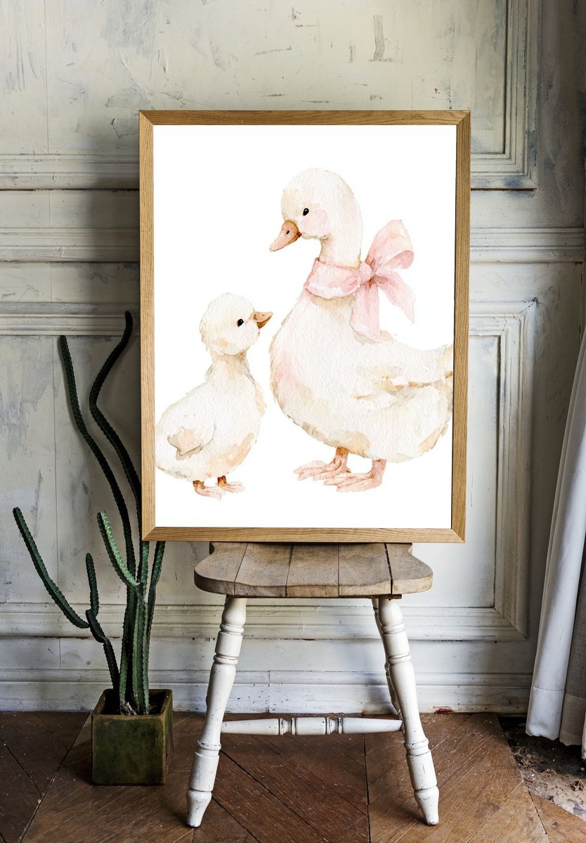 Mother and Duckling Watercolor Poster. — room view 1