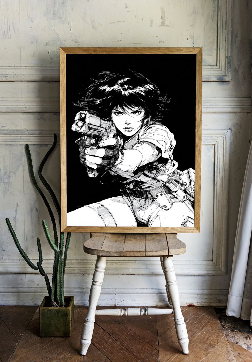 Cyberpunk Gunner Manga Poster. room preview