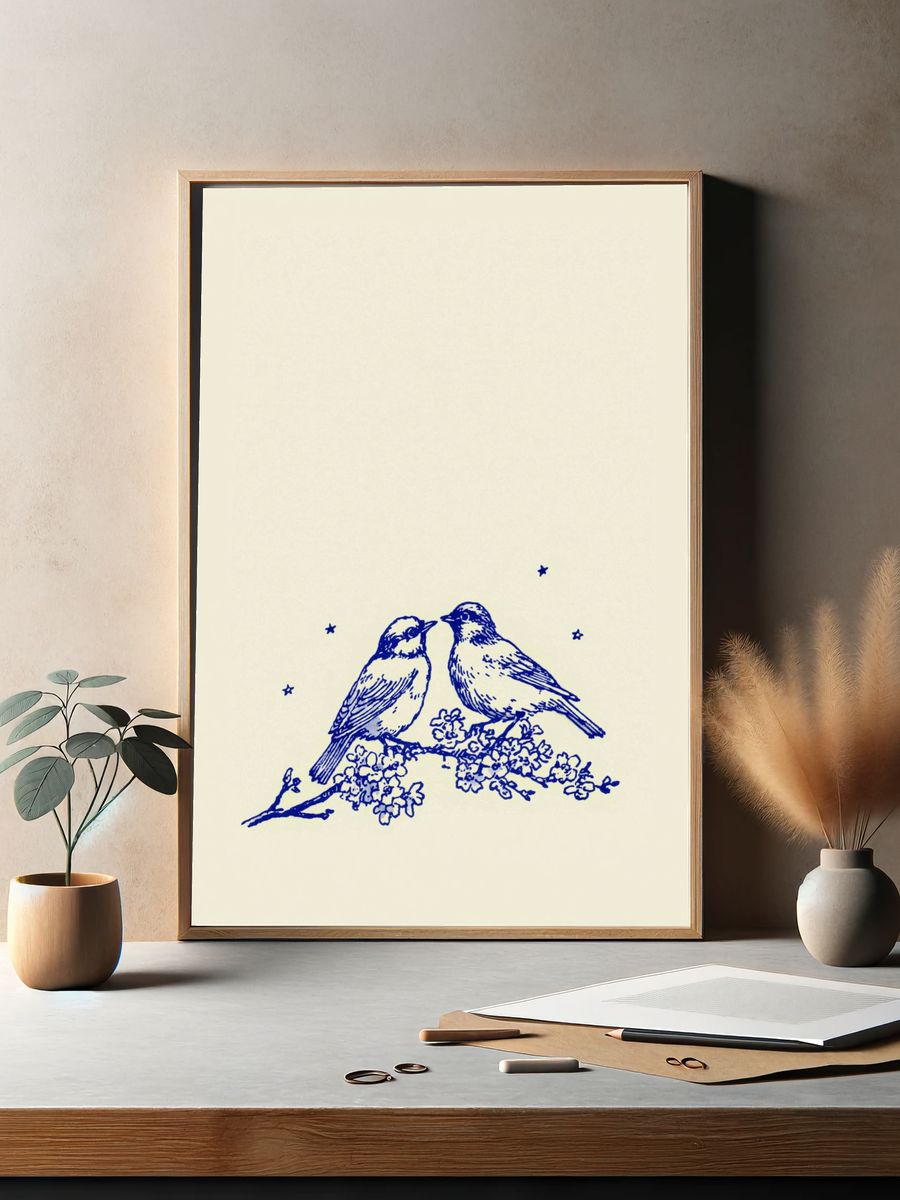Blue Birds Botanical Print. — room view 2