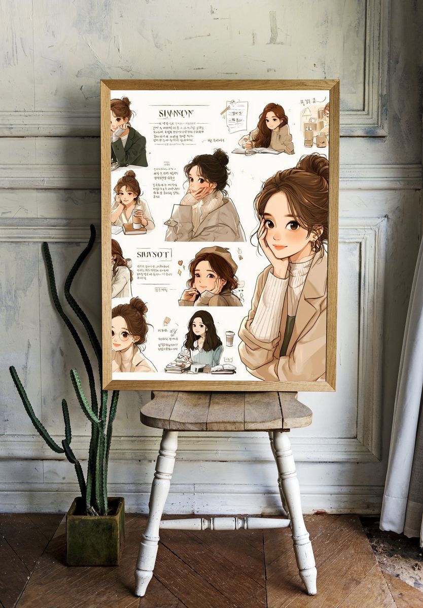 Korean Aesthetic Girls Illustration Poster. room preview
