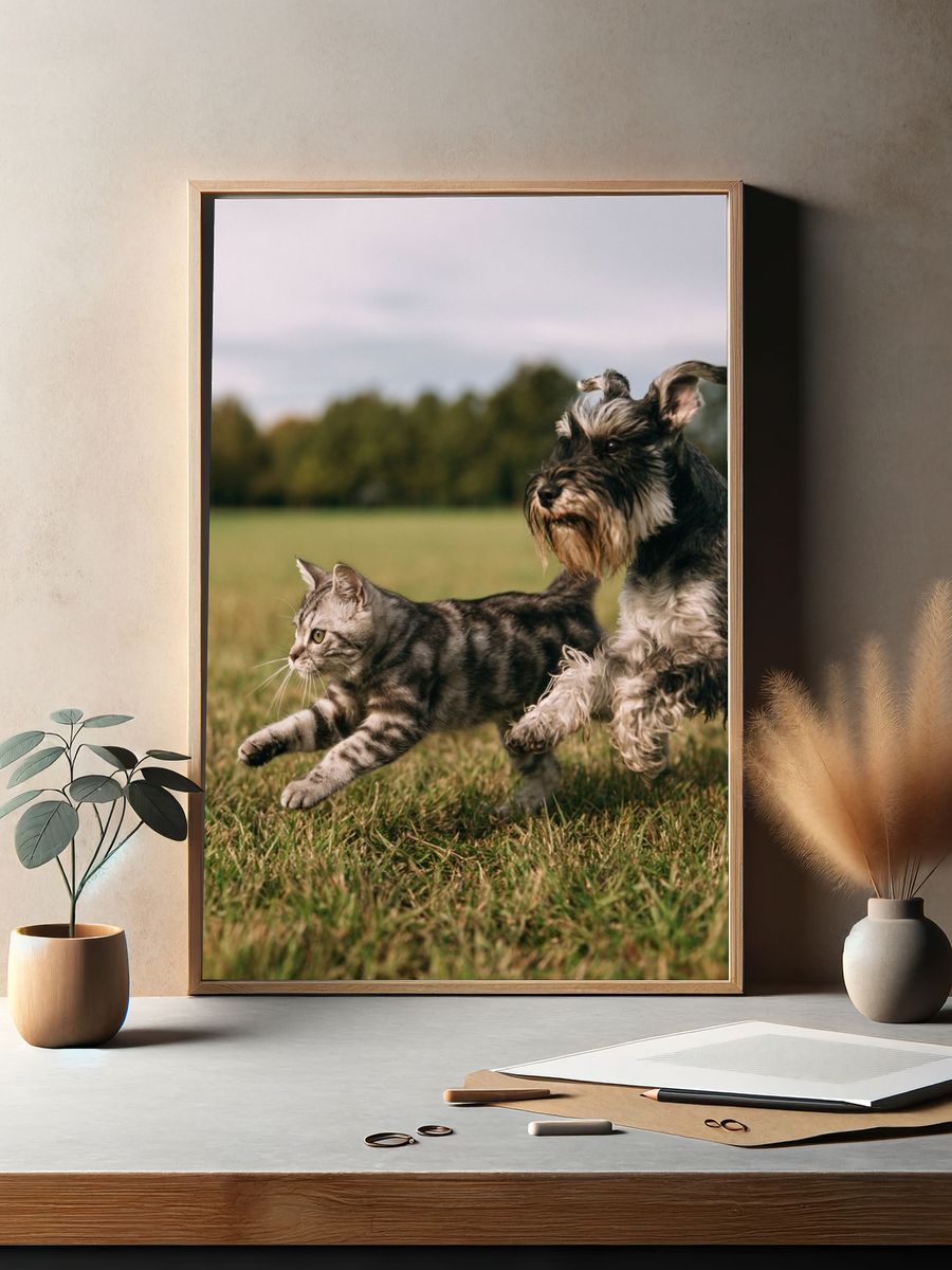 Cat and Dog Playful Photography Poster. — room view 2