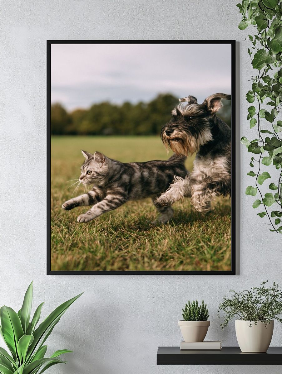 Cat and Dog Playful Photography Poster. — room view 4