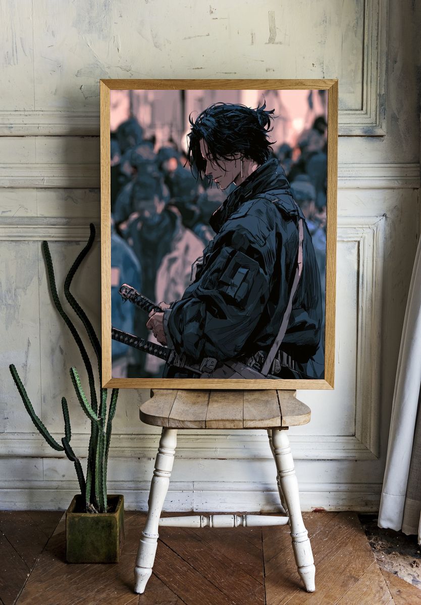 Samurai Warrior Digital Art Poster. — room view 1