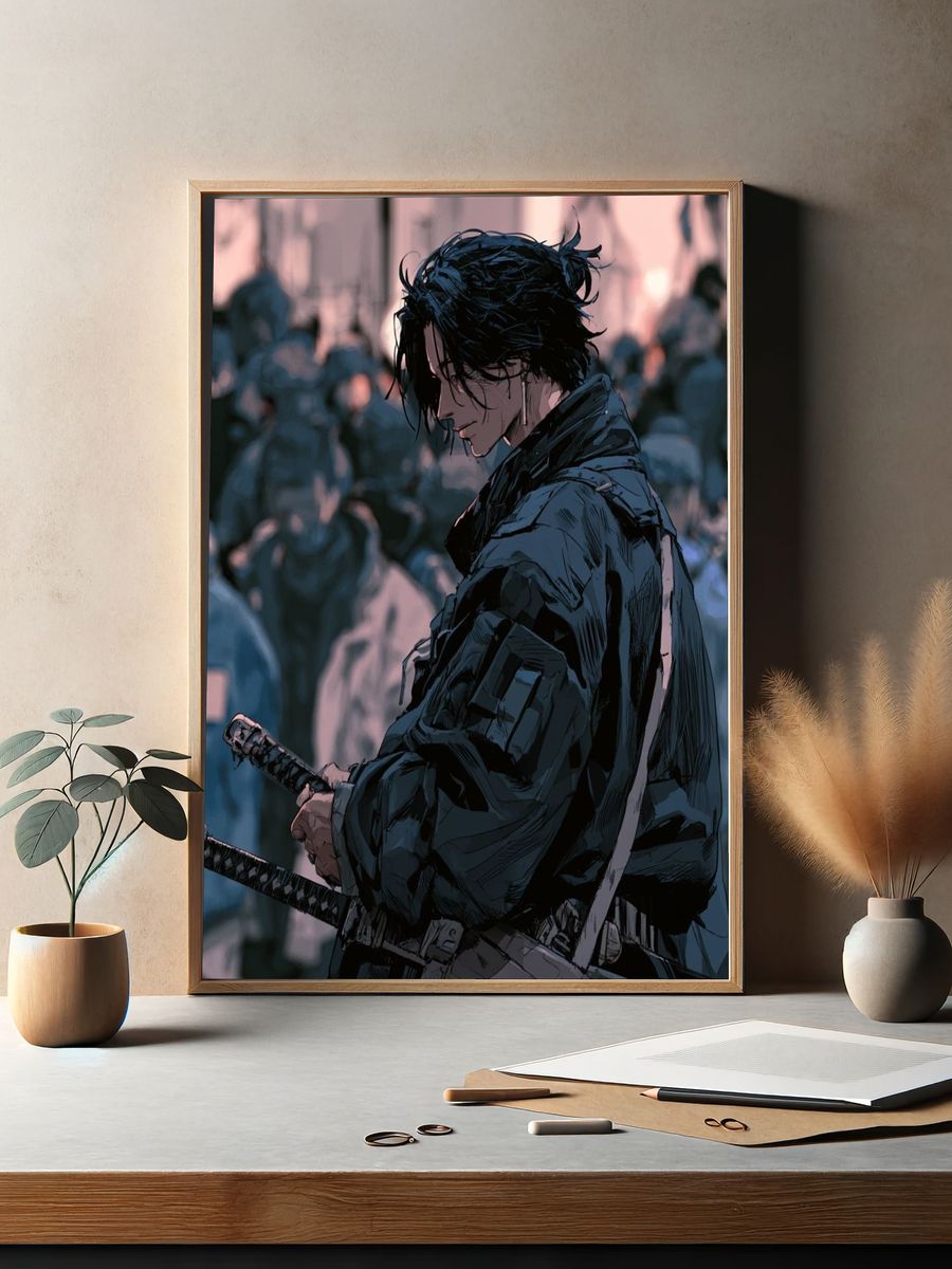 Samurai Warrior Digital Art Poster. — room view 2