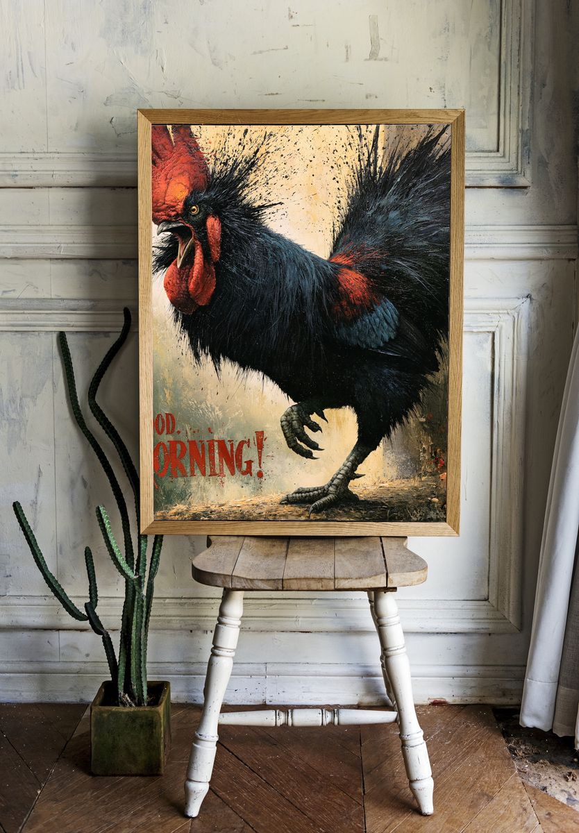 Rooster Good Morning Illustration Poster. — room view 1