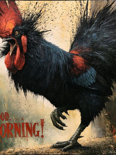 Rooster Good Morning Illustration Poster. poster