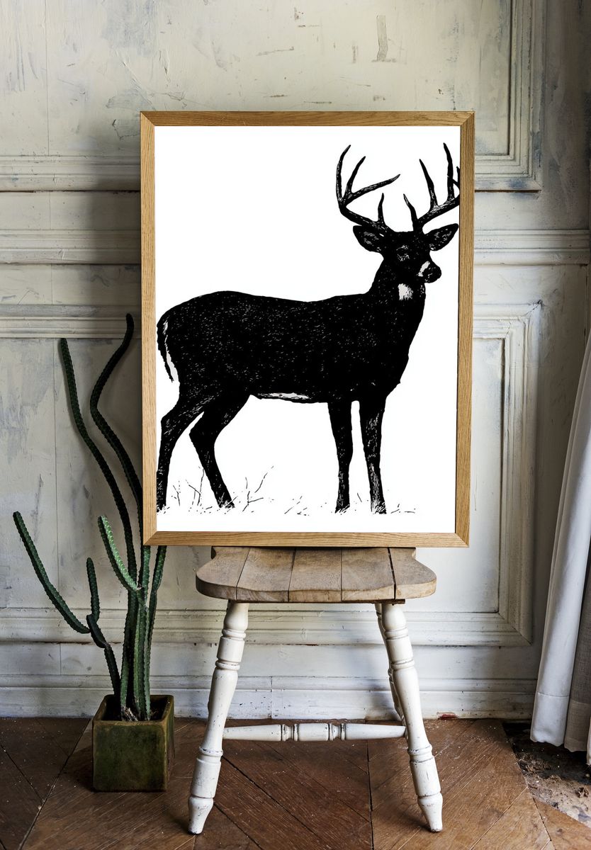 Black Deer Silhouette Print. — room view 1