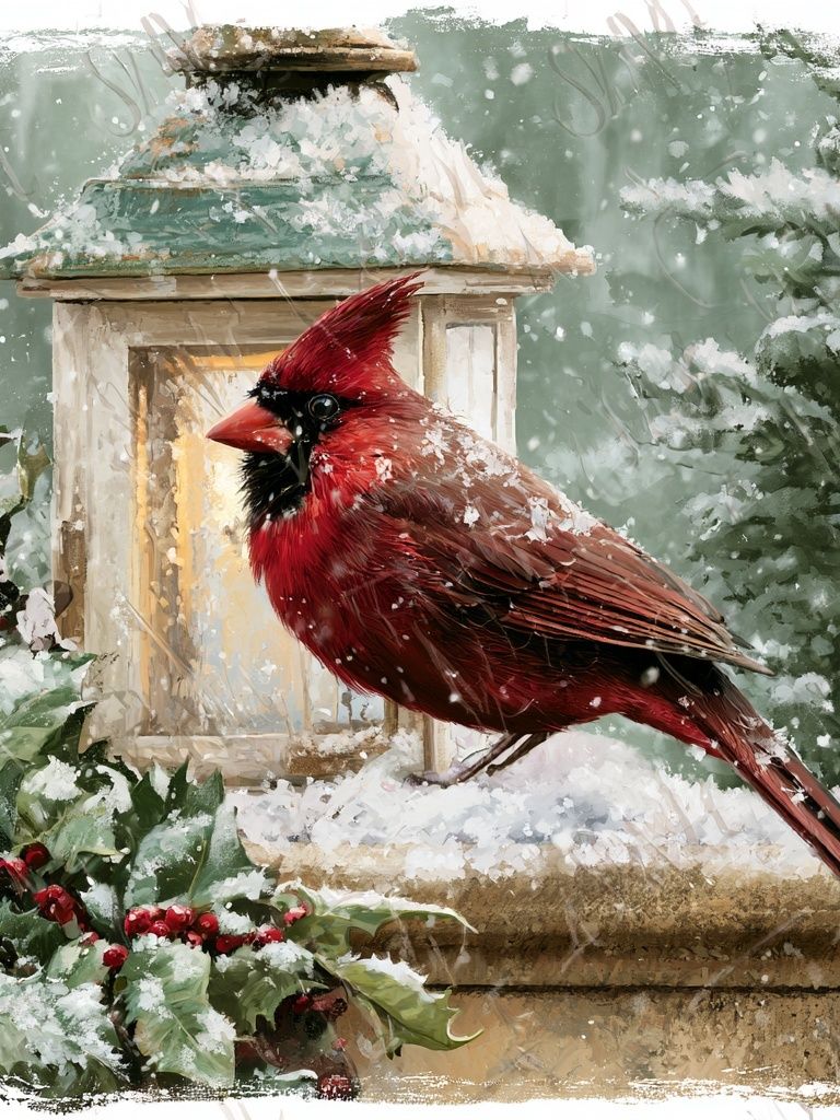 Winter Cardinal Botanical Poster. poster detail