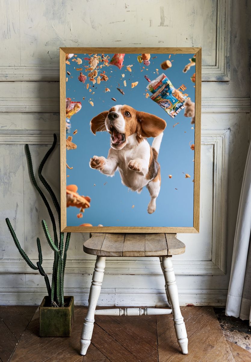 Flying Beagle Snack Chaos Poster. — room view 1