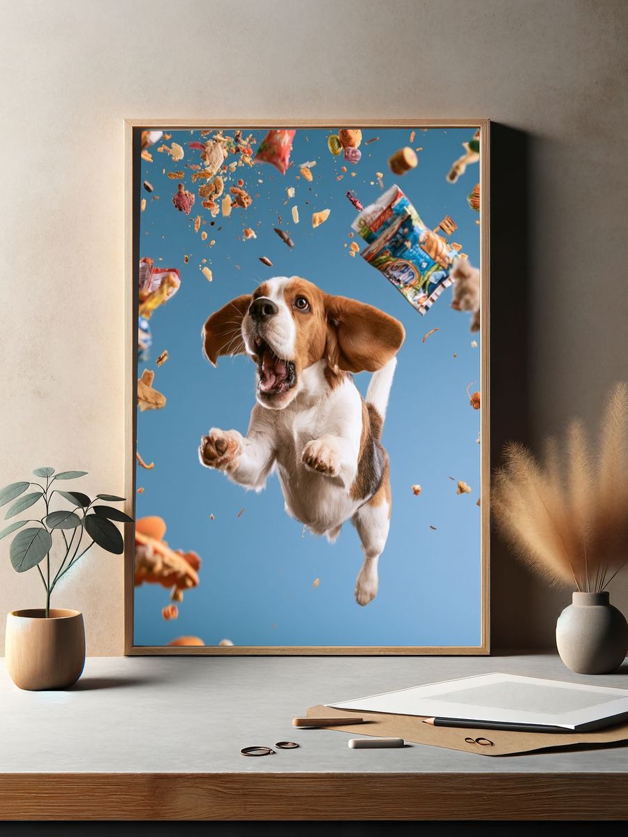 Flying Beagle Snack Chaos Poster. — room view 2