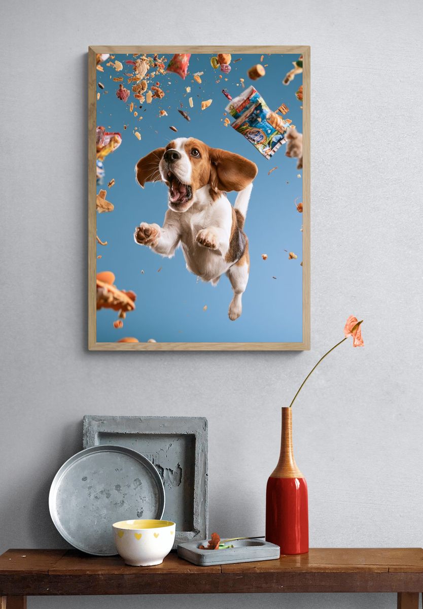 Flying Beagle Snack Chaos Poster. — room view 3