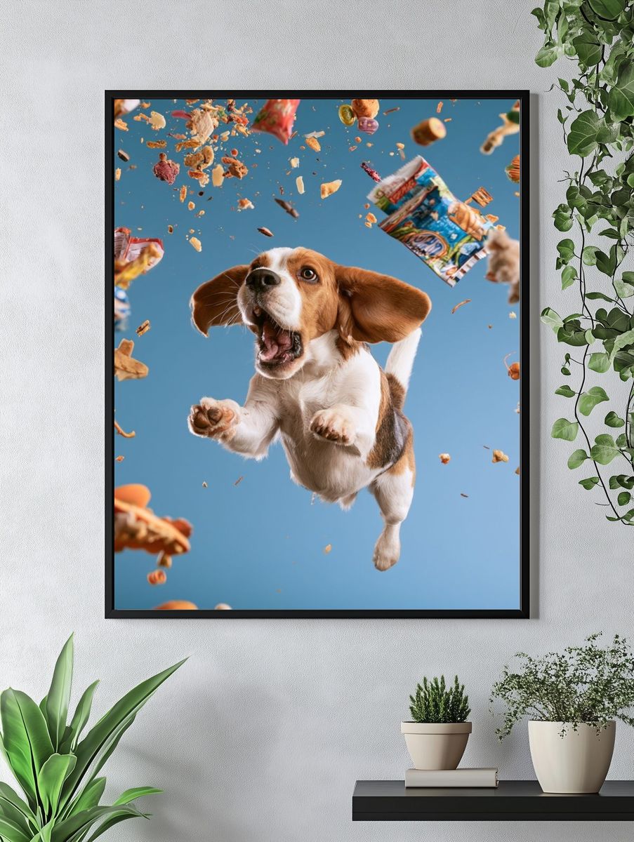 Flying Beagle Snack Chaos Poster. — room view 4