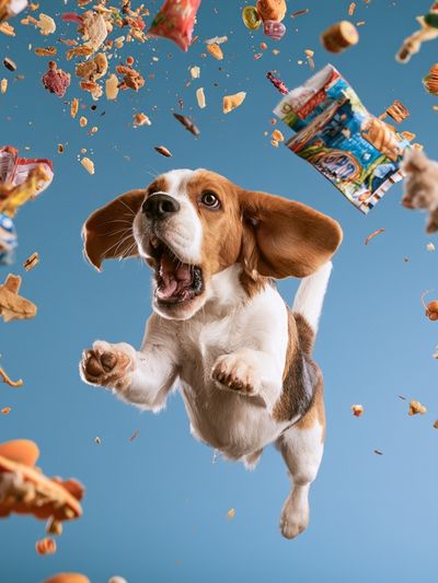 Flying Beagle Snack Chaos Poster. poster