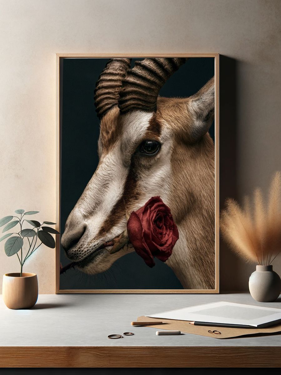 Antelope with Rose Photography Poster. — room view 2
