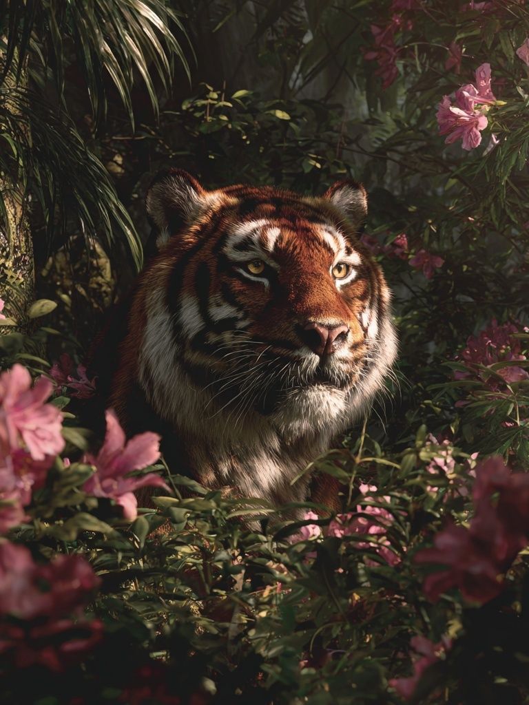 Tiger in Blooming Jungle Poster. poster — animals art