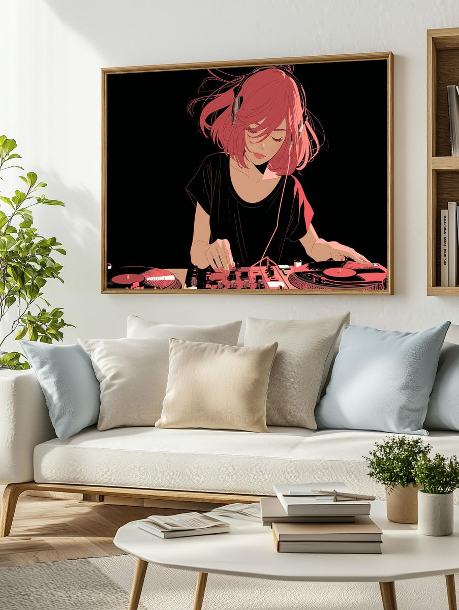 Anime DJ Girl — Illustration Print. — room view 2