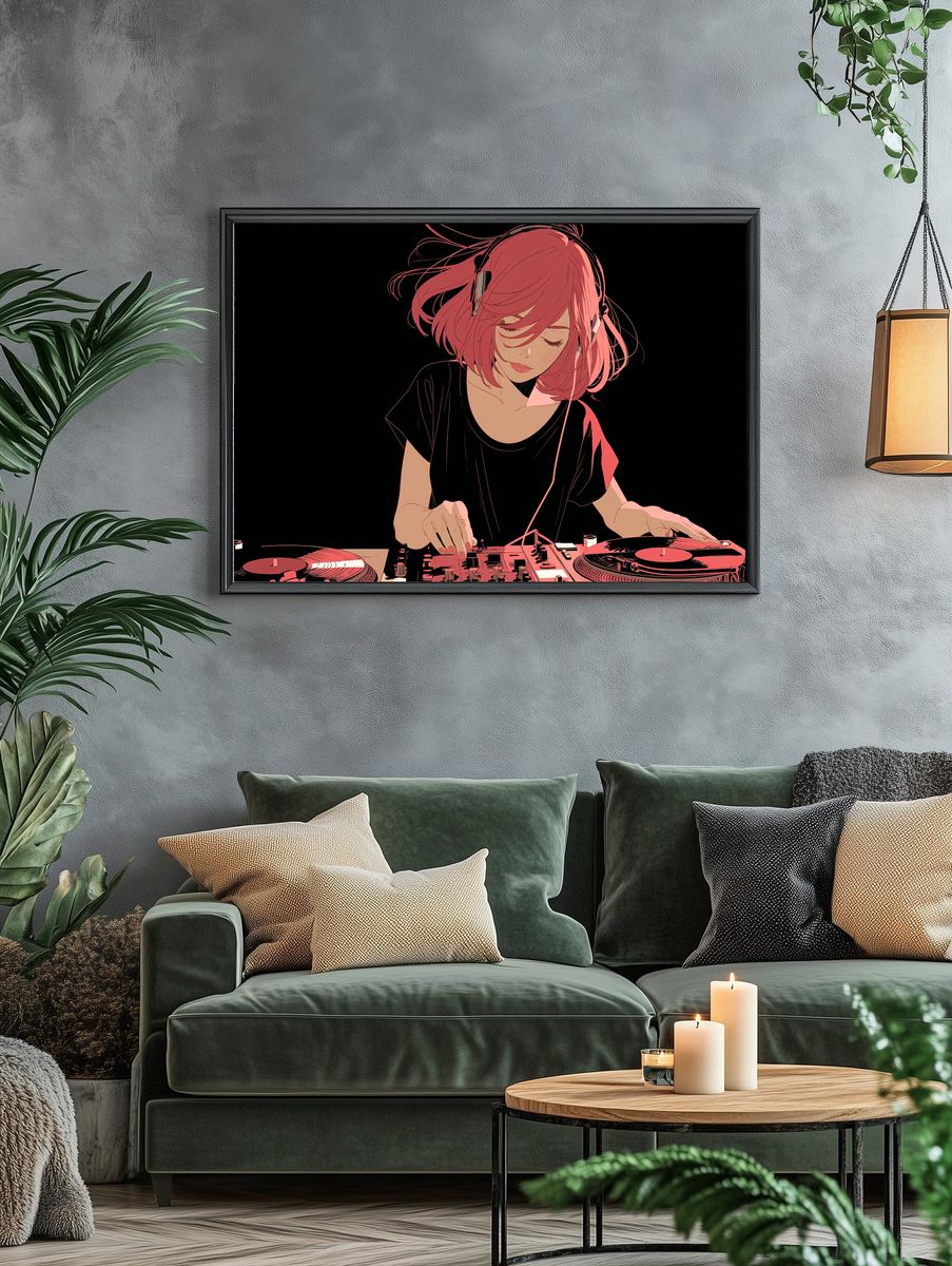 Anime DJ Girl — Illustration Print. — room view 4