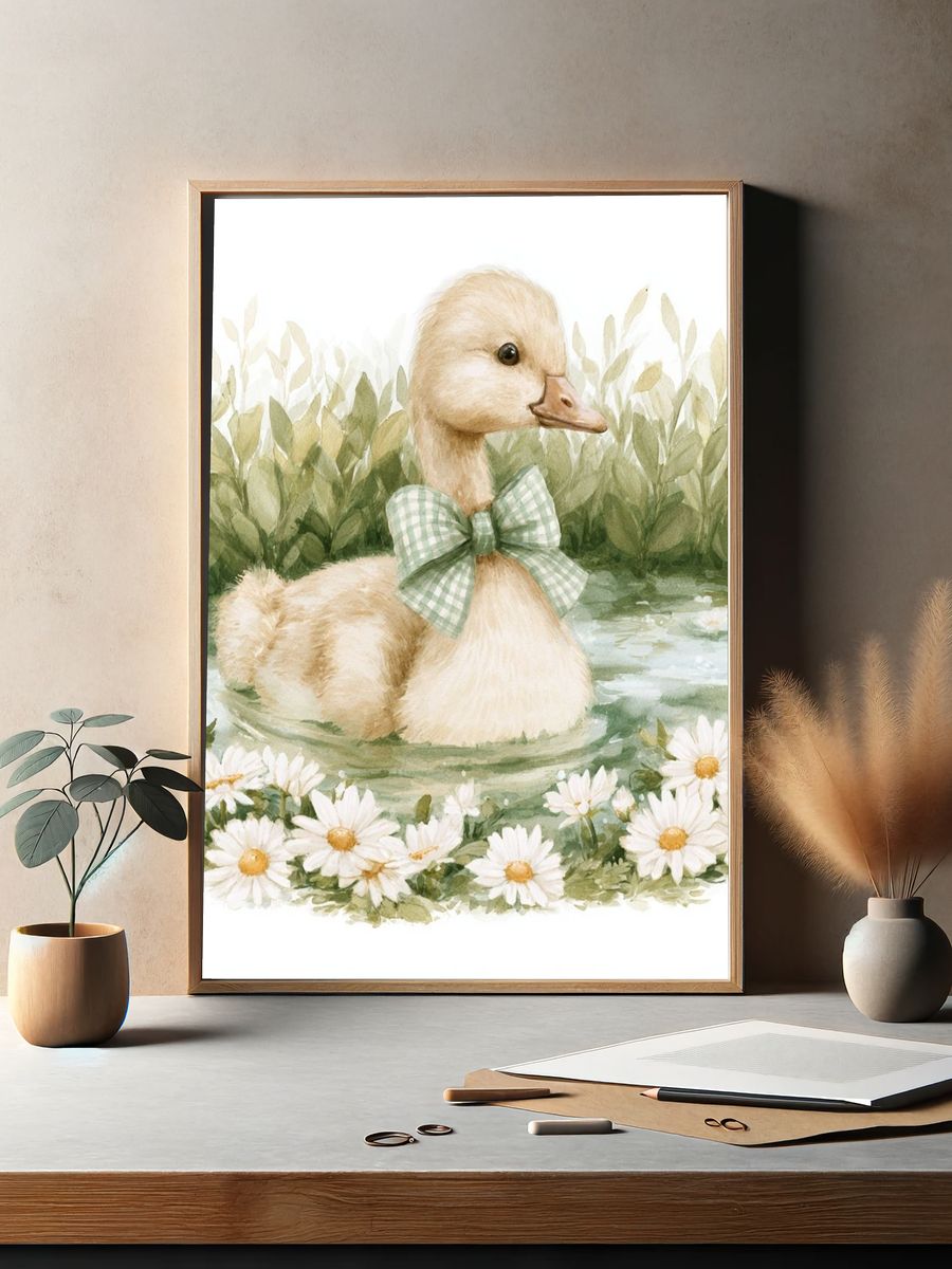 Duckling in Meadow Watercolor Print. — room view 2