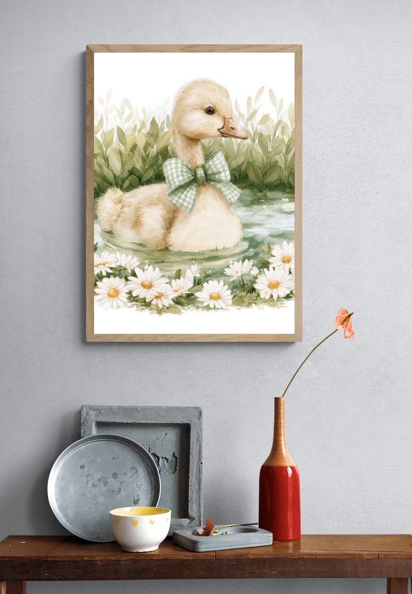 Duckling in Meadow Watercolor Print. — room view 3